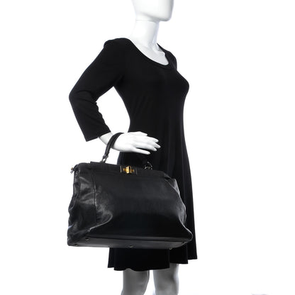 Fendi Goatskin Large Peekaboo Iconic Satchel Black Lampone 3 of 13