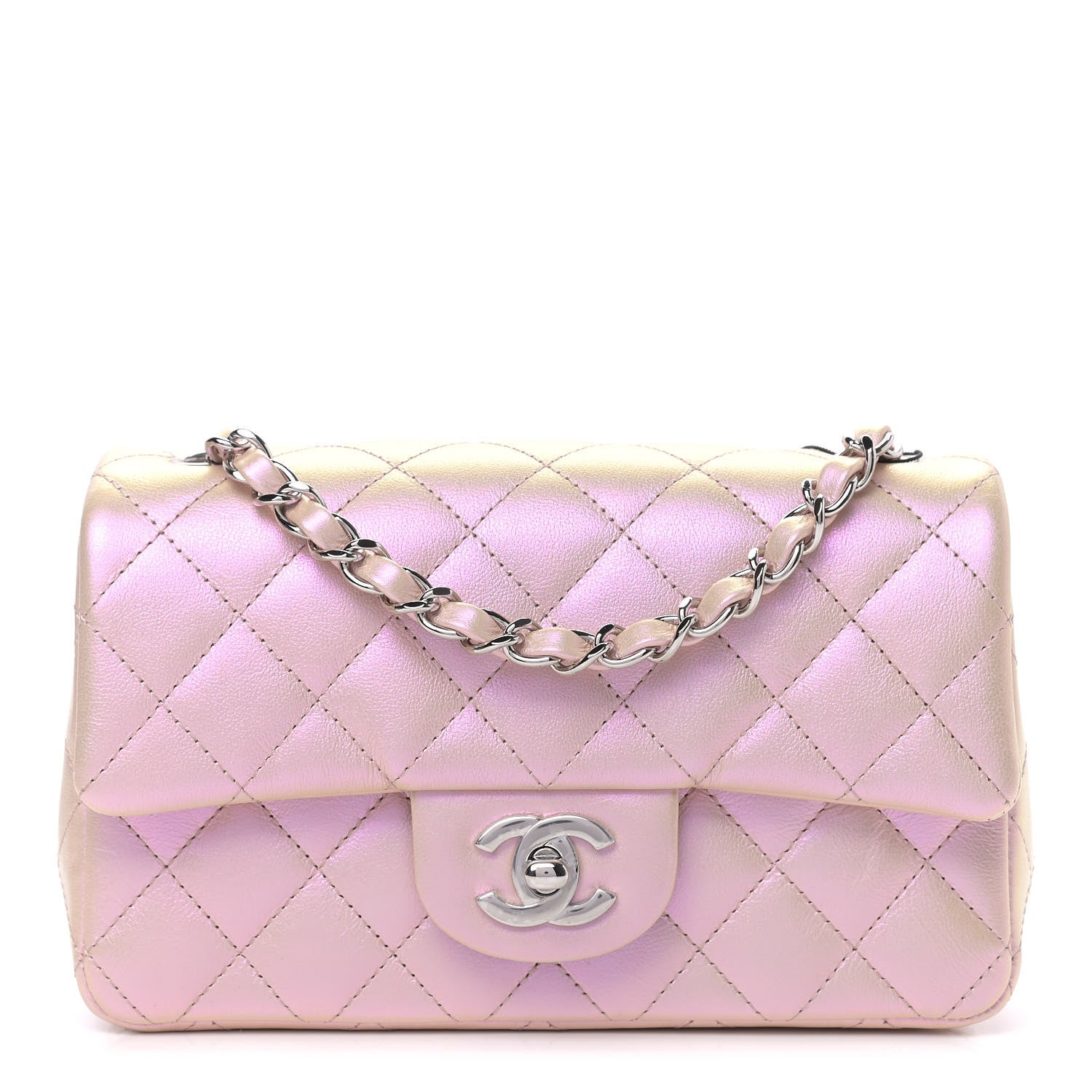 Chanel Iridescent Calfskin Quilted Mini Rectangular Flap Pink 1 of 10