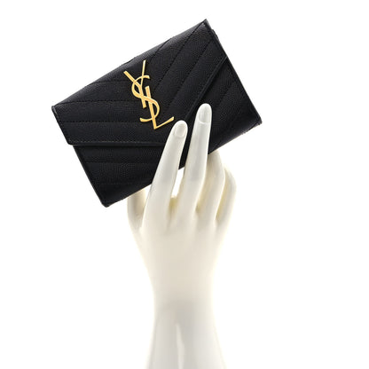 Saint Laurent Grain De Poudre Matelasse Chevron Small Monogram Envelope Wallet Black 2 of 6
