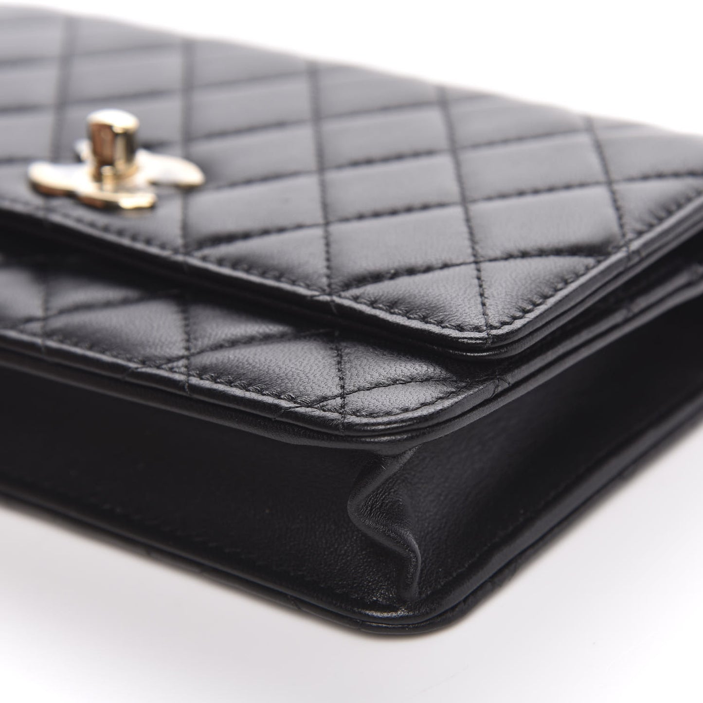 Lambskin Quilted Trendy CC Wallet On Chain WOC Black