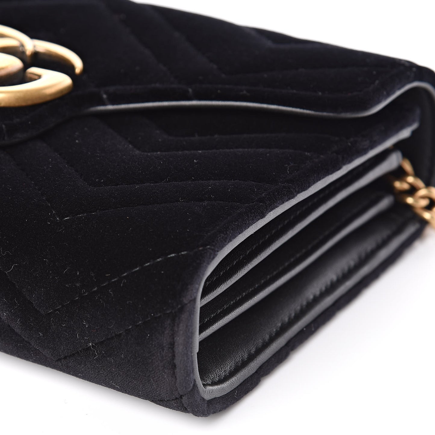 Velvet Matelasse GG Marmont Chain Wallet Black