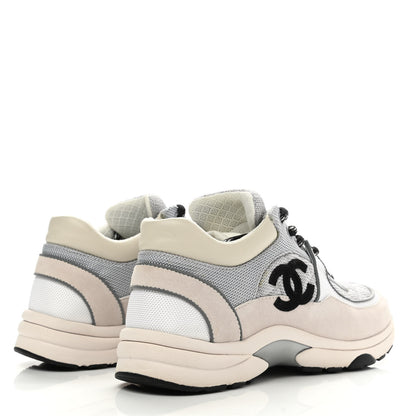 Chanel Nylon Calfskin Suede Womens CC Sneakers 36 Grey White 4 of 10