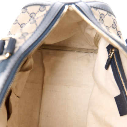 Gucci Monogram Selleria Calfskin Vintage Web Medium Boston Beige Blue 13 of 16