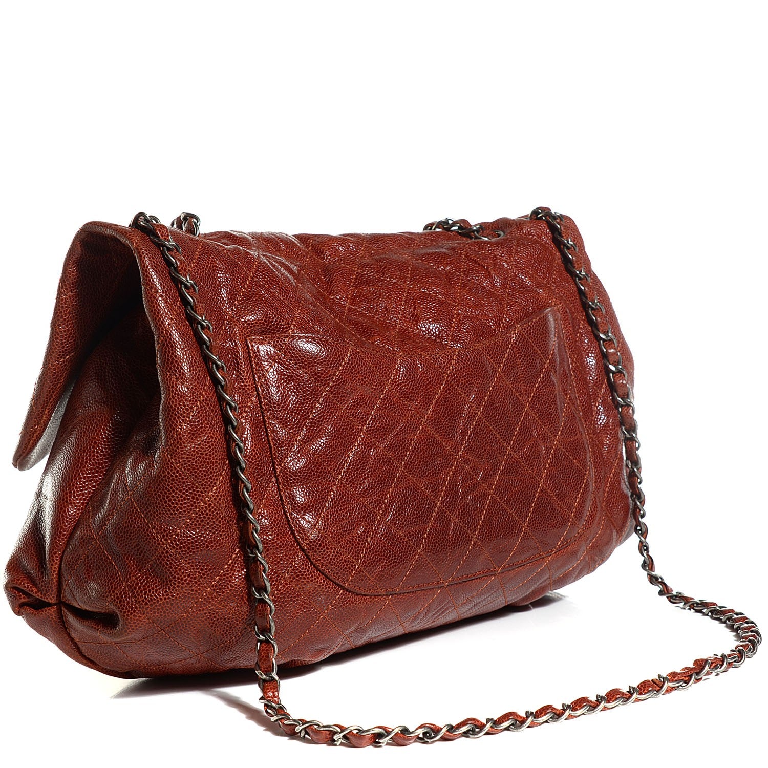 Chanel Grained Calfskin Quilted Maxi Elastic Flap Brown 3 of 8
