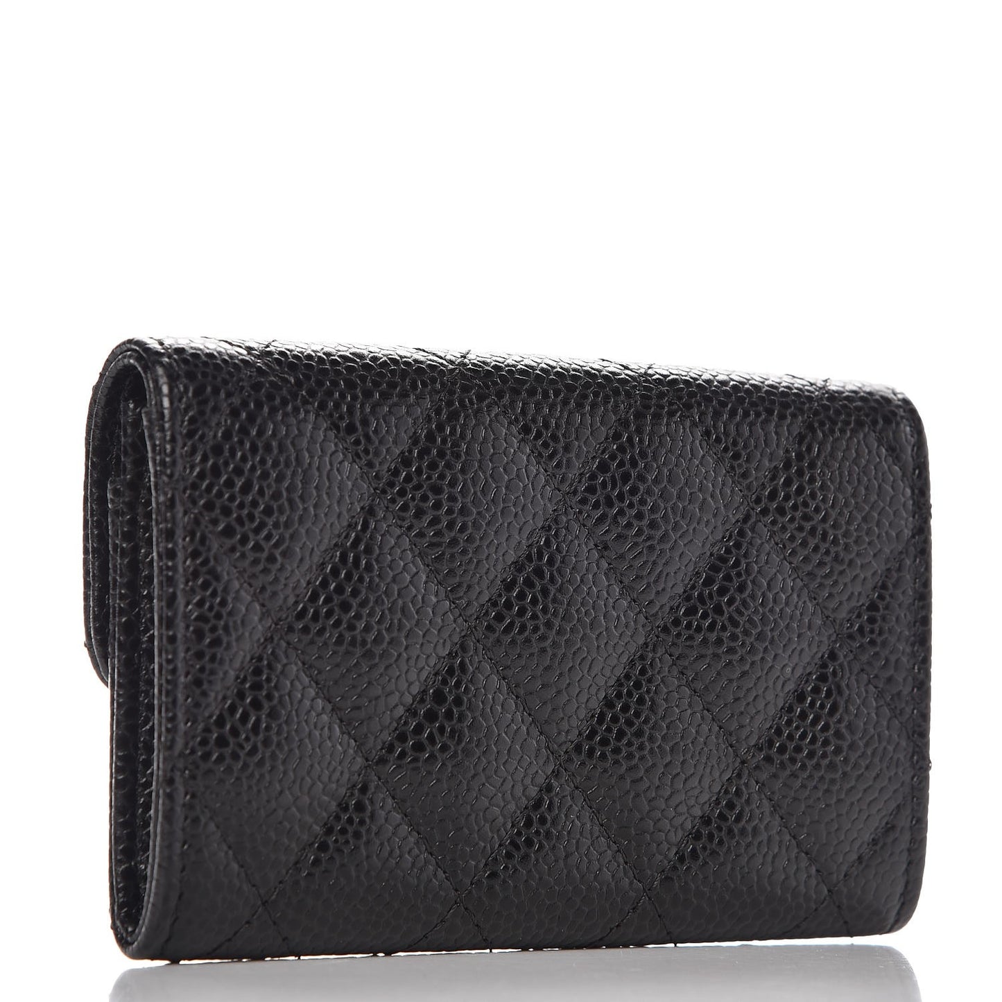 Caviar Quilted Flap Card Holder Black