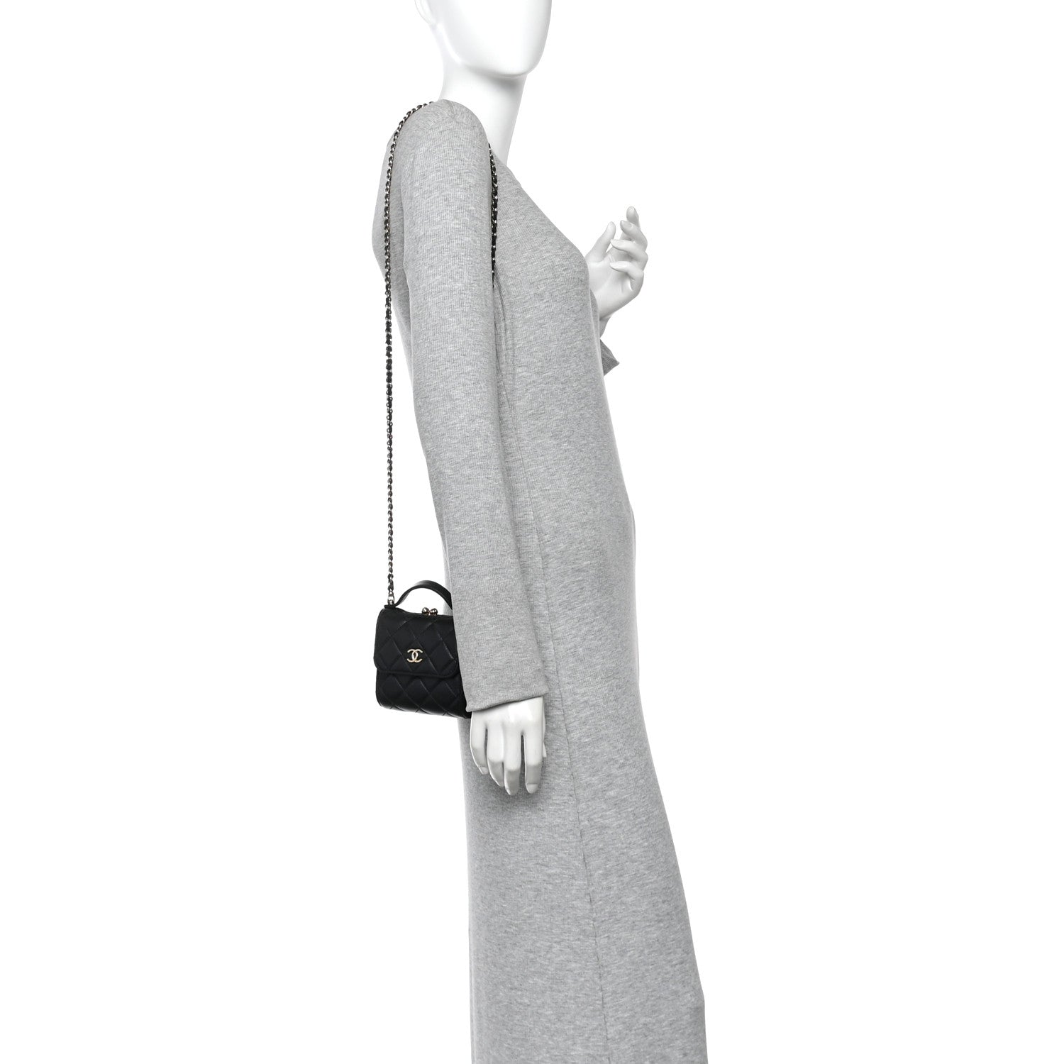 Chanel Lambskin Quilted Kiss Lock Top Handle Flap Clutch With Chain Black 2 of 10