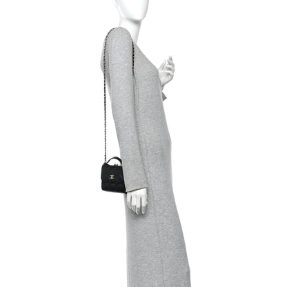 Chanel Lambskin Quilted Kiss Lock Top Handle Flap Clutch With Chain Black 2 of 10