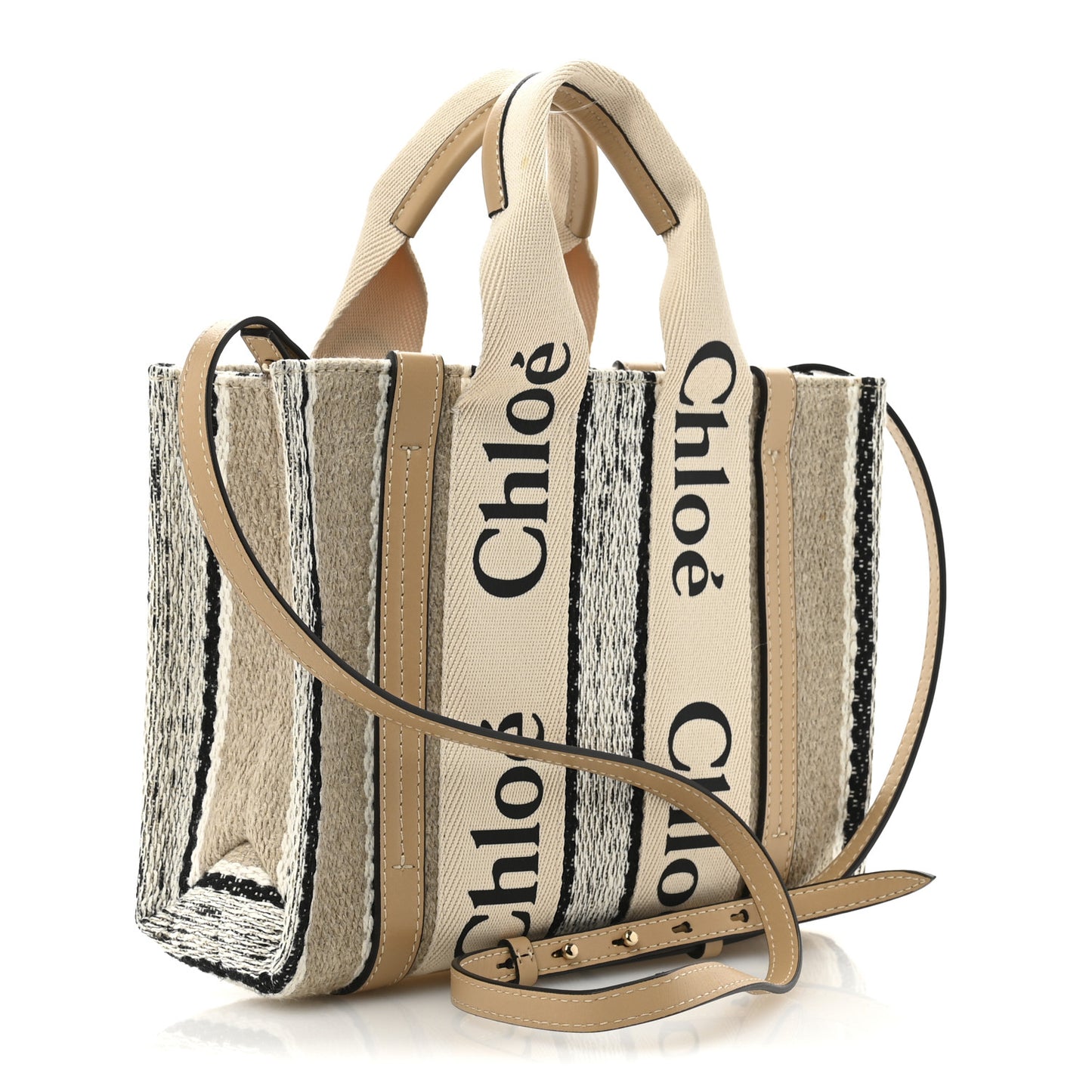 Cotton Calfskin Small Woody Ribbon Tote With Strap Soft Tan