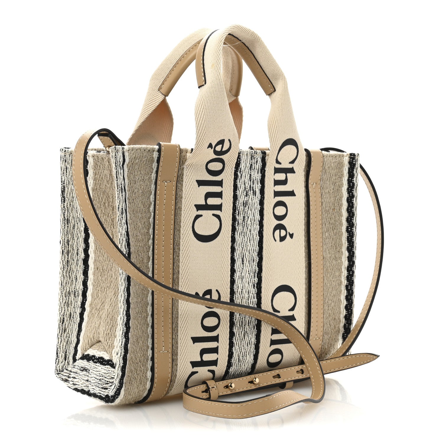 Chloe Cotton Calfskin Small Woody Ribbon Tote With Strap Soft Tan 3 of 11