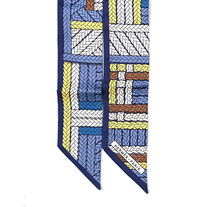 Hermes Silk Tresses H Twilly Bleu Lavande Marin Jaune 2 of 4