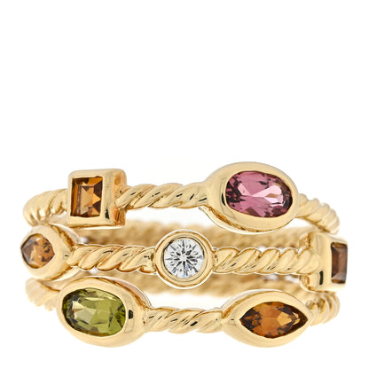 David Yurman 18K Yellow Gold Diamond Tourmaline Three Row Confetti Ring 54 6.75 1 of 4