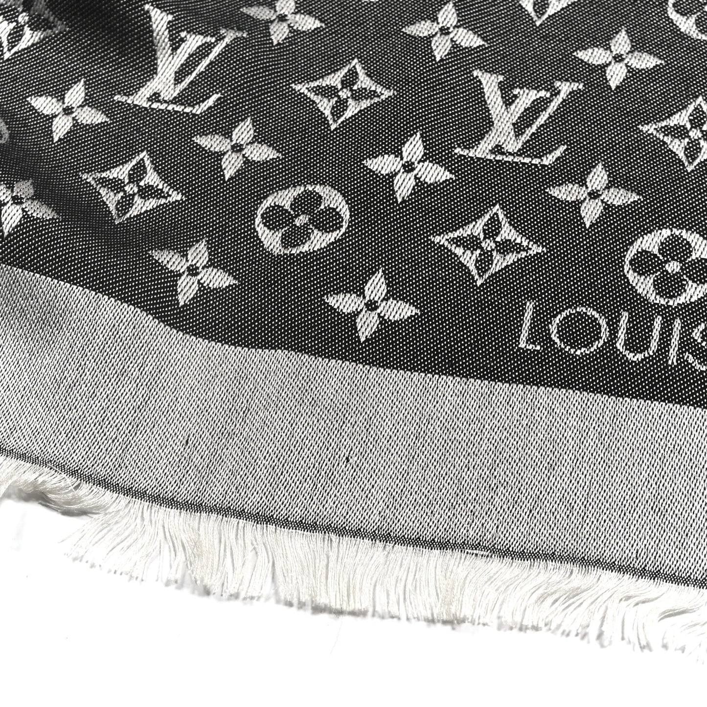 Silk Wool Monogram Denim Shawl Black