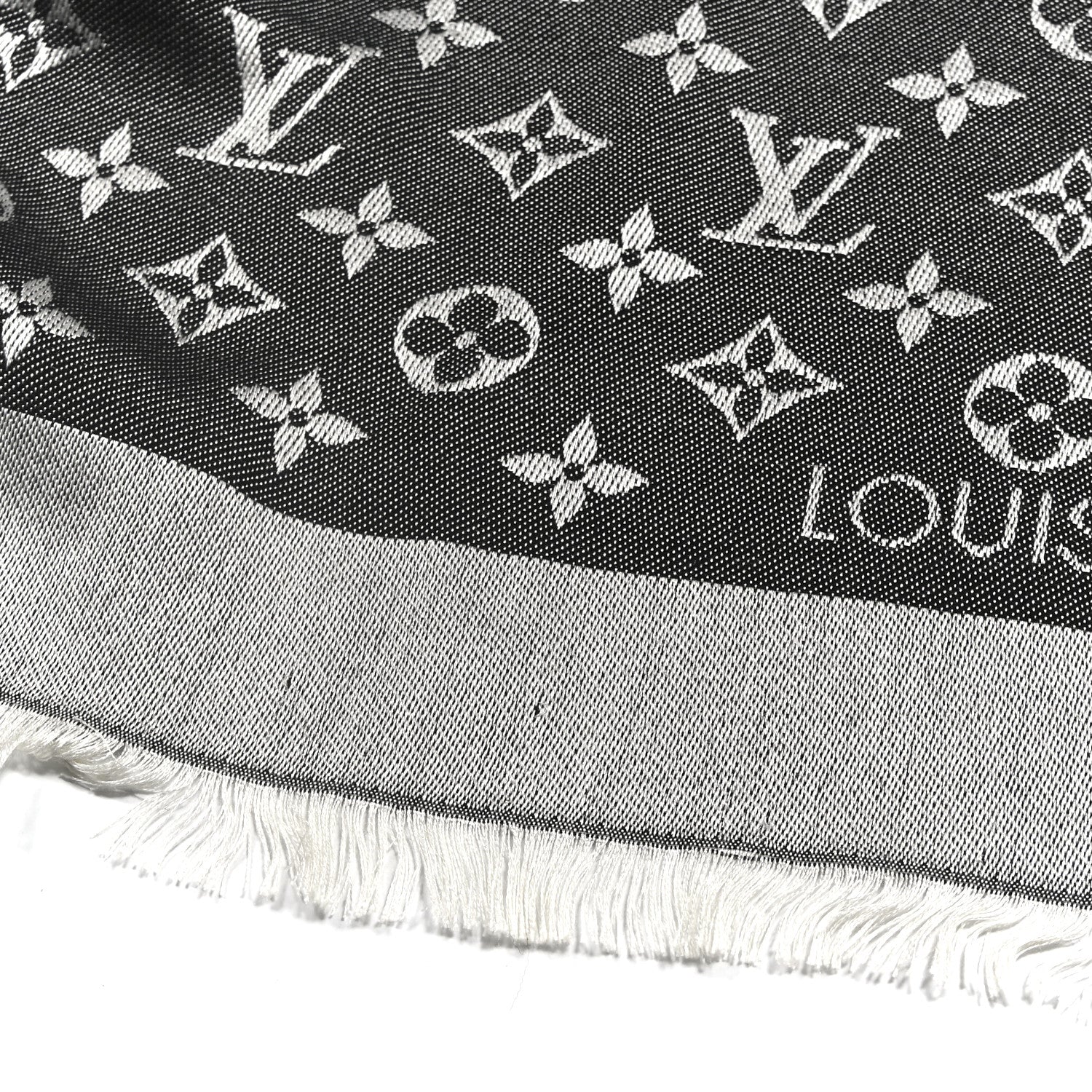 Louis Vuitton Silk Wool Monogram Denim Shawl Black 4 of 5