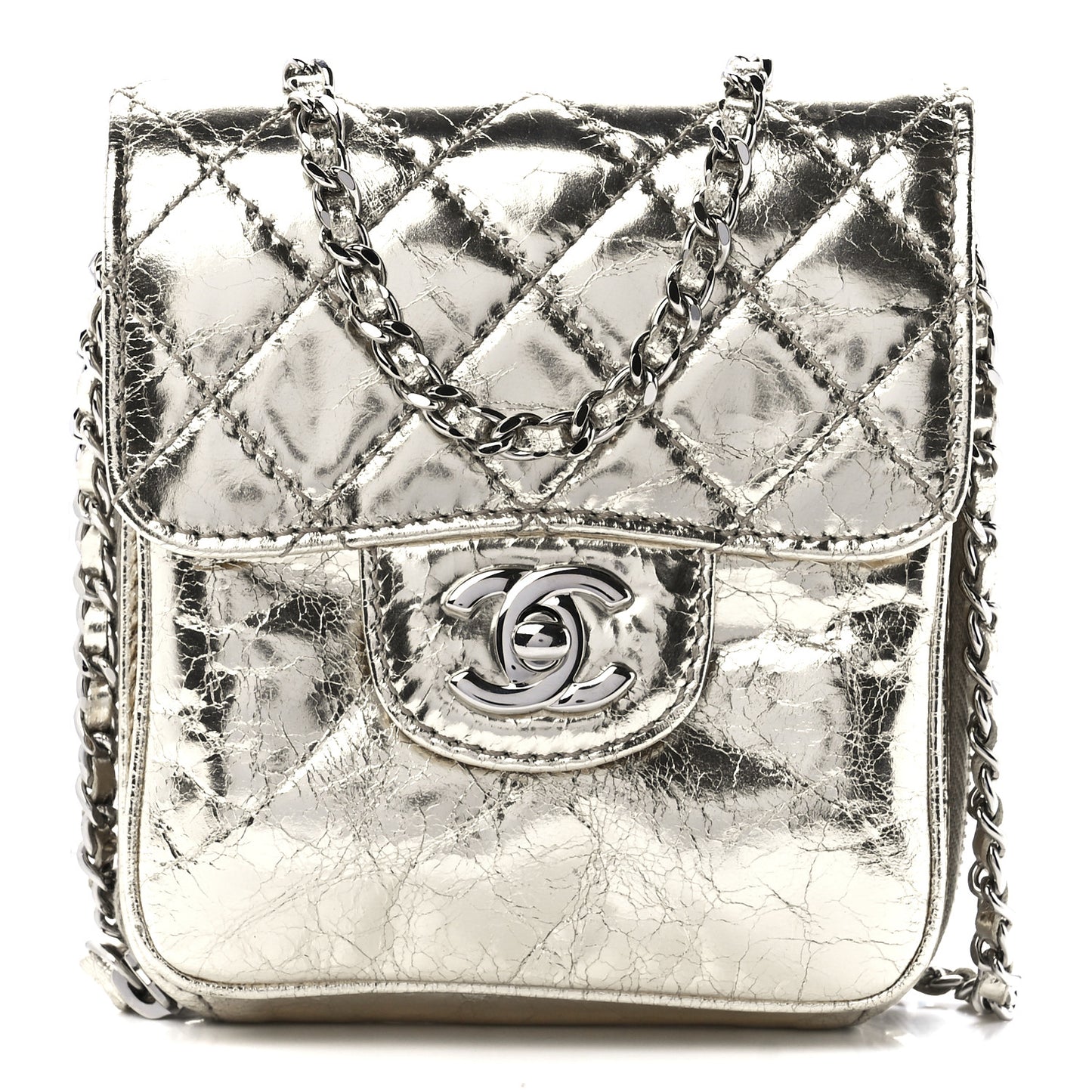 Crackled Aged Calfskin Mini Crossbody Flap Gold