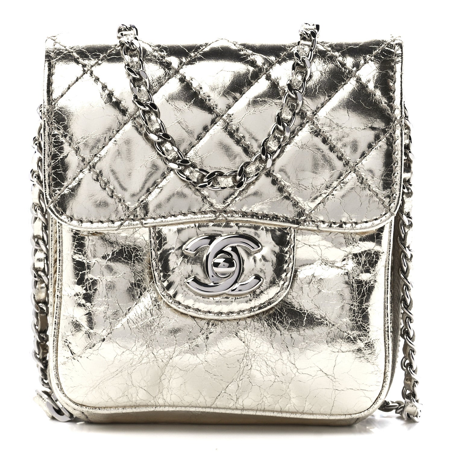 Chanel Crackled Aged Calfskin Mini Crossbody Flap Gold 1 of 12