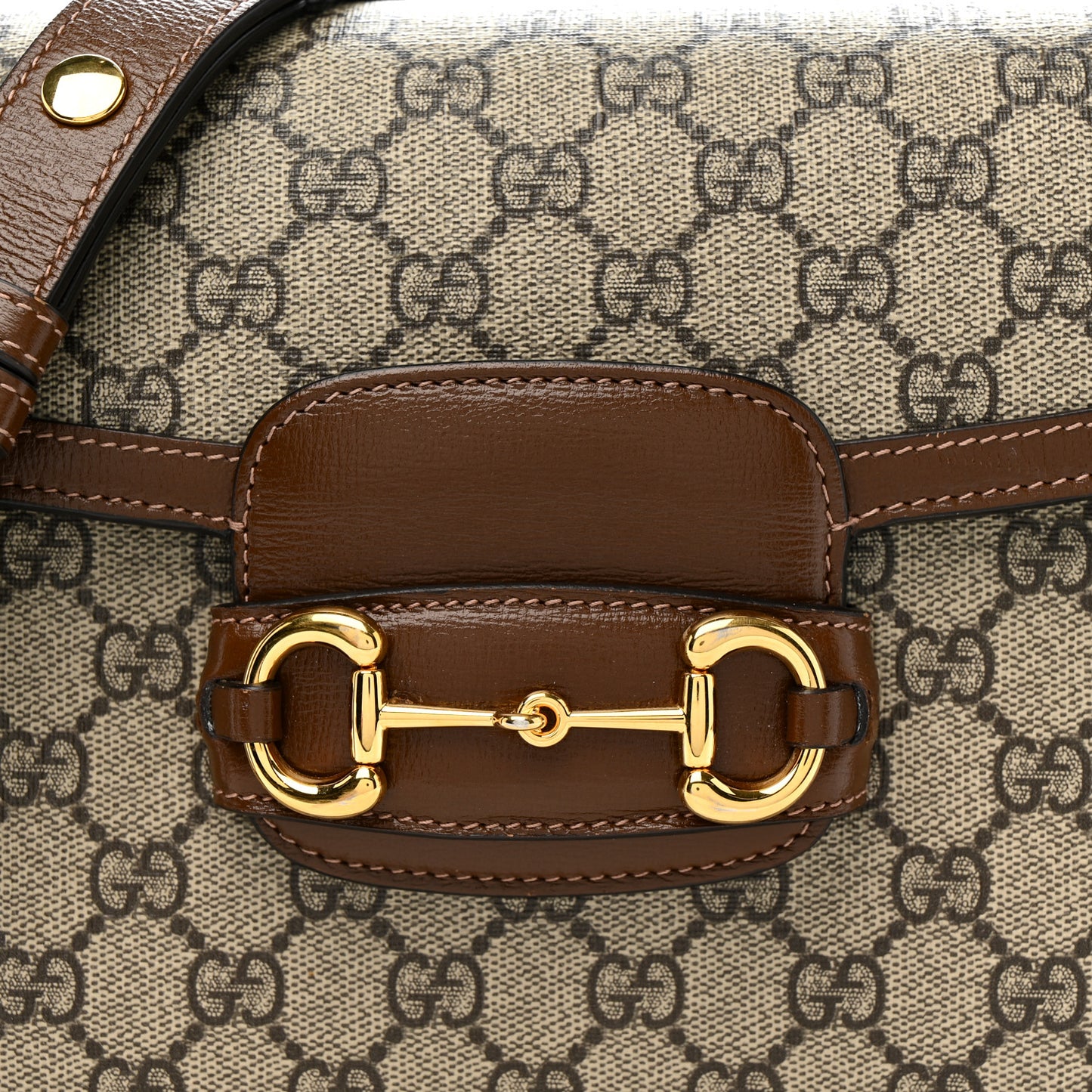 GG Supreme Monogram Horsebit 1955 Shoulder Bag Beige Brown Sugar