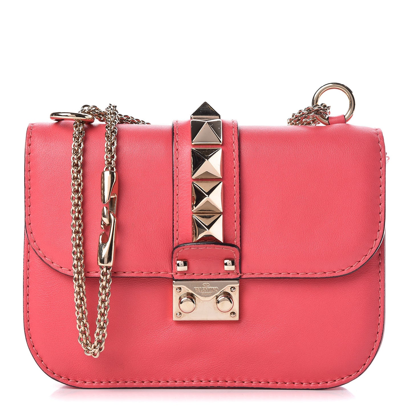 Vitello Small Glam Lock Rockstud Flap Deep Rose