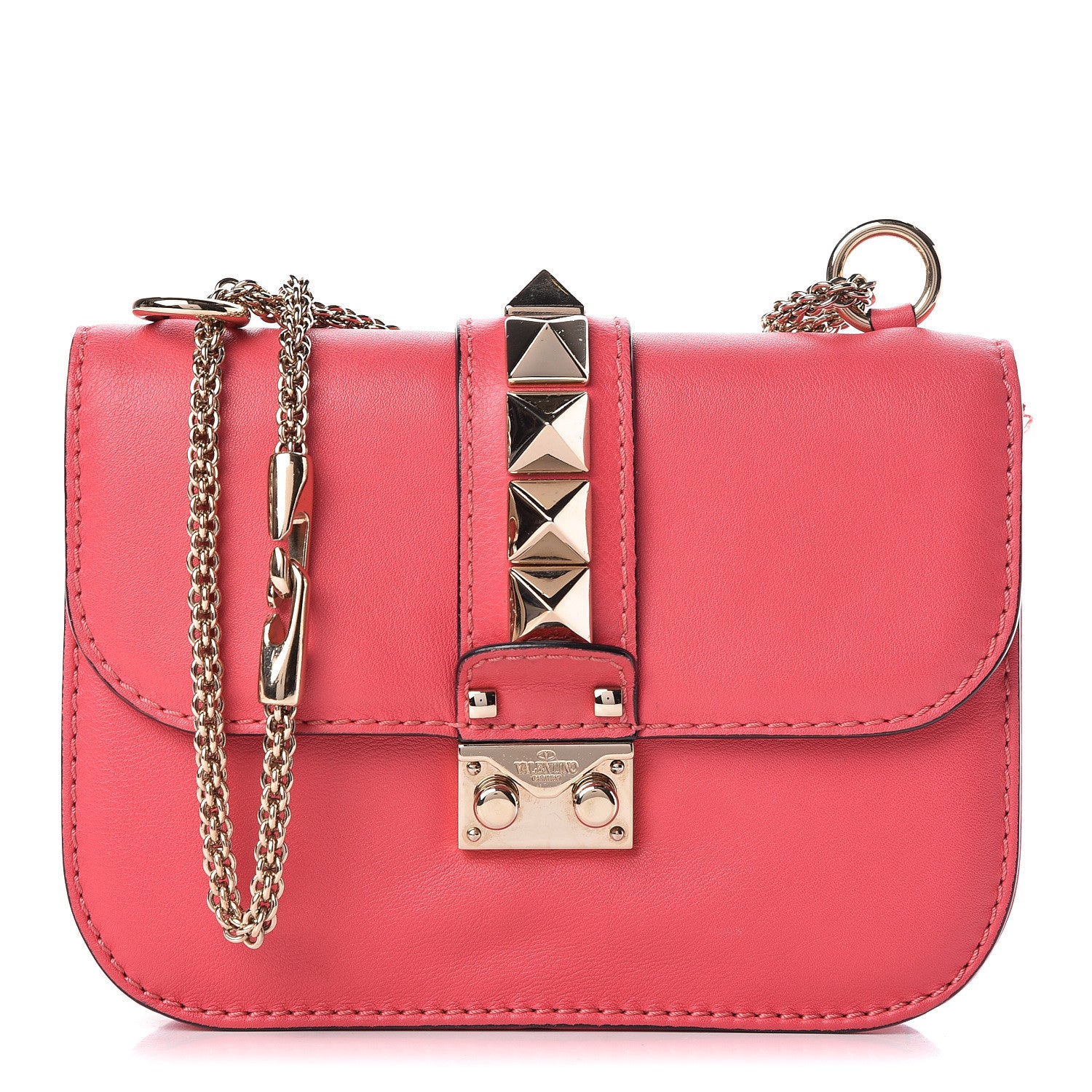 Valentino Garavani Vitello Small Glam Lock Rockstud Flap Deep Rose 1 of 12