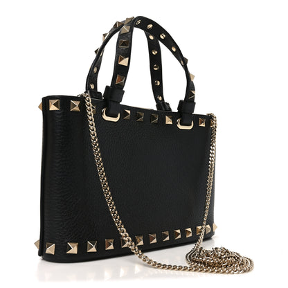 Valentino Garavani Grainy Calfskin Mini Rockstud Shopping Bag Black 2 of 9