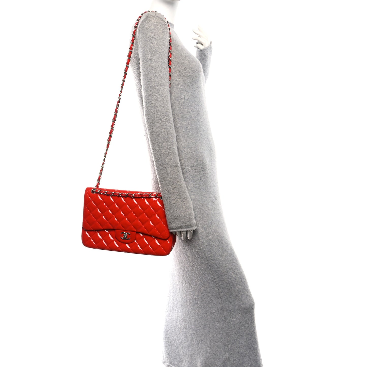 Patent Quilted Jumbo Double Flap Red