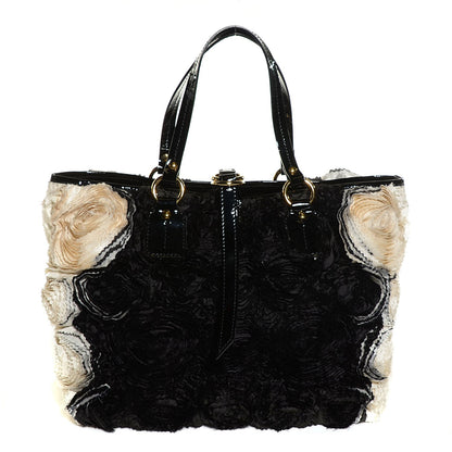 Valentino Garavani Silk Georgette Rosier Small Tote Ivory Black 1 of 8