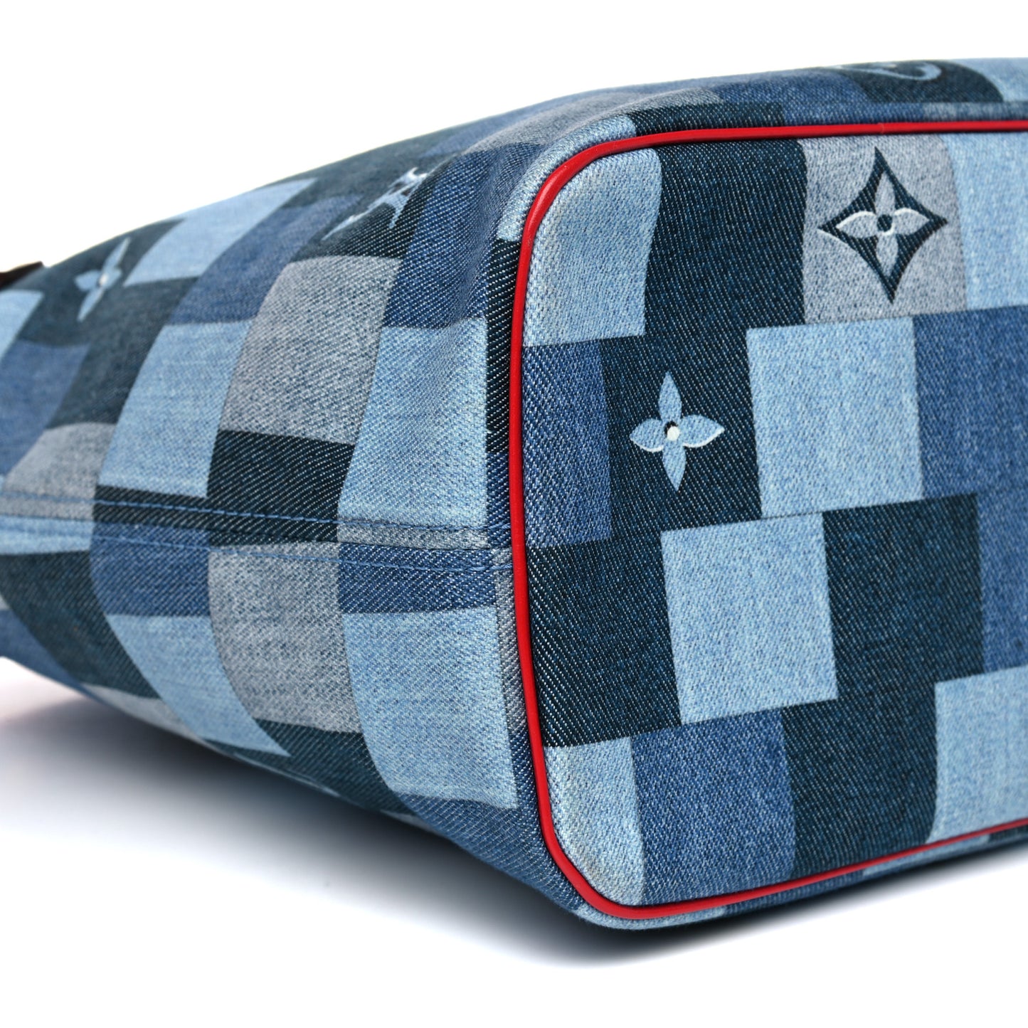 Denim Damier Monogram Patchwork Neverfull Blue Rouge