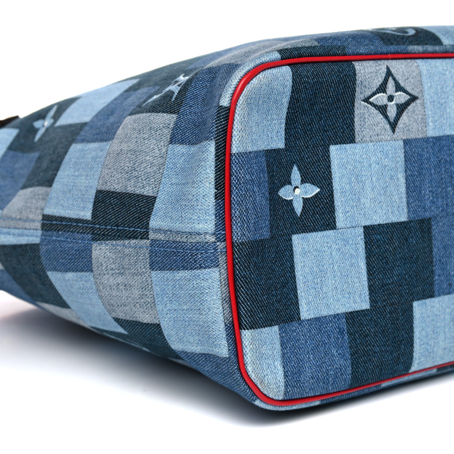 Louis Vuitton Denim Damier Monogram Patchwork Neverfull Blue Rouge 8 of 10