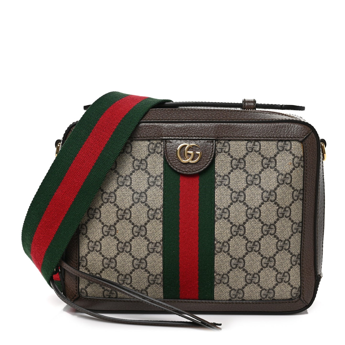 GG Supreme Monogram Web Small Ophidia Top Handle Shoulder Bag Brown