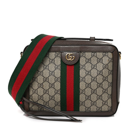 Gucci GG Supreme Monogram Web Small Ophidia Top Handle Shoulder Bag Brown 1 of 9