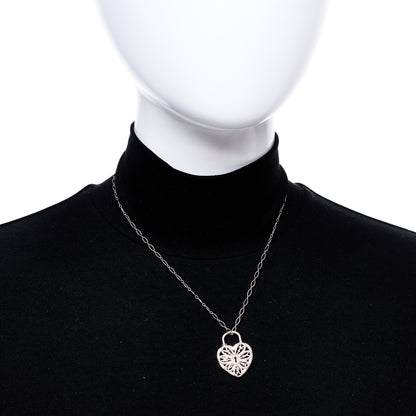 Tiffany Sterling Silver Large Filigree Heart Lock Key Pendant Necklace 2 of 6