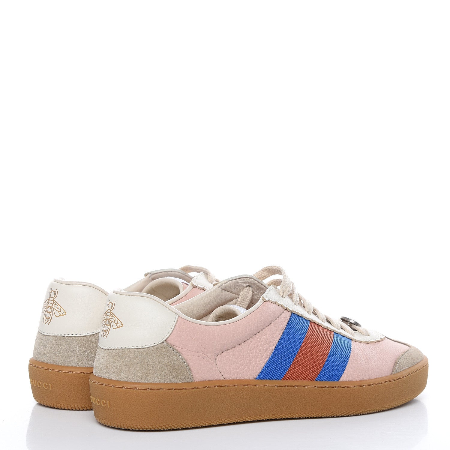 Gucci Calfskin Suede Web Mens G74 Sneakers 5 Oatmeal Soft Rose 4 of 9