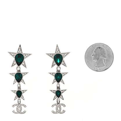 Chanel Crystal CC Star Drop Earrings Silver Green 2 of 4