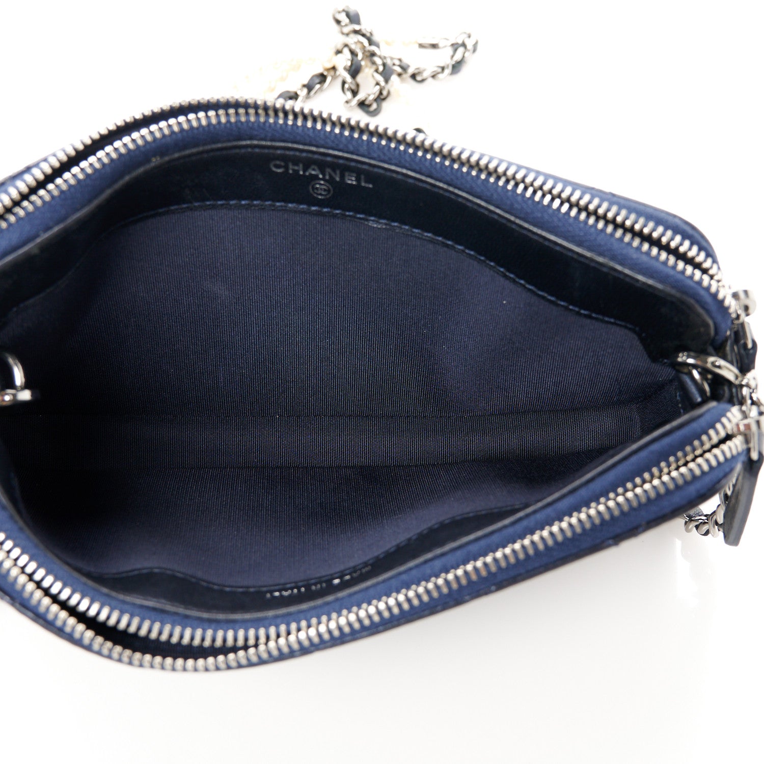 Chanel Lambskin Quilted Small Clutch With Pearl Chain Navy Blue 5 of 13