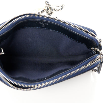 Chanel Lambskin Quilted Small Clutch With Pearl Chain Navy Blue 5 of 13