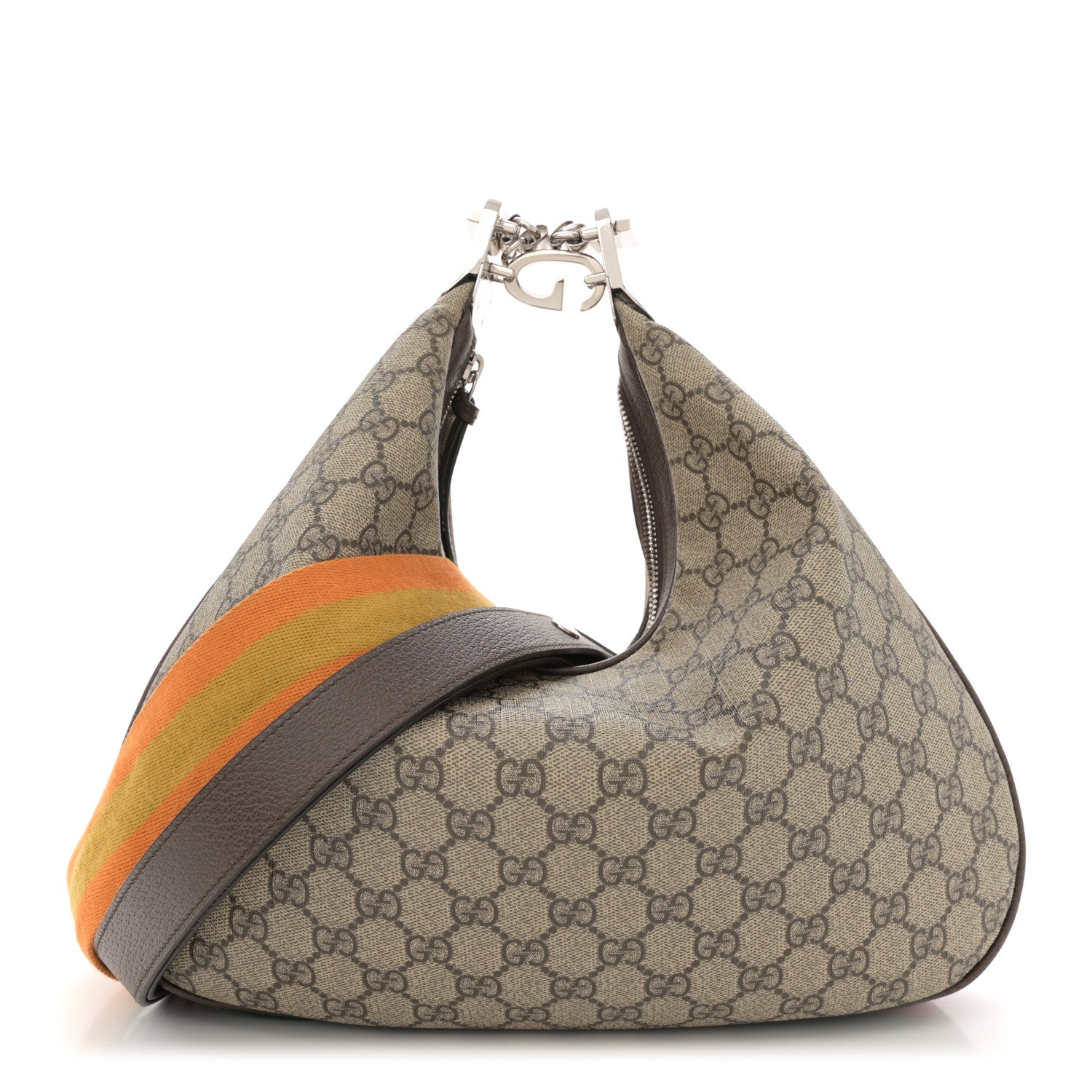 Gucci GG Supreme Monogram Textured Calfskin Web Large Attache Shoulder Bag Beige Ebony New Acero 1 of 11