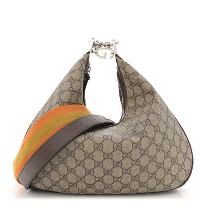 Gucci GG Supreme Monogram Textured Calfskin Web Large Attache Shoulder Bag Beige Ebony New Acero 1 of 11