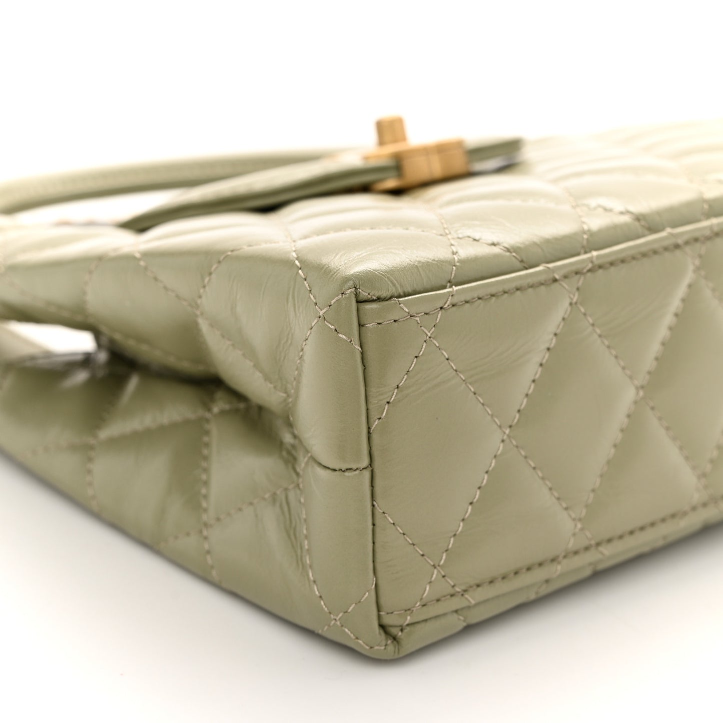 Shiny Aged Calfskin Quilted Nano Kelly Shopper Khaki