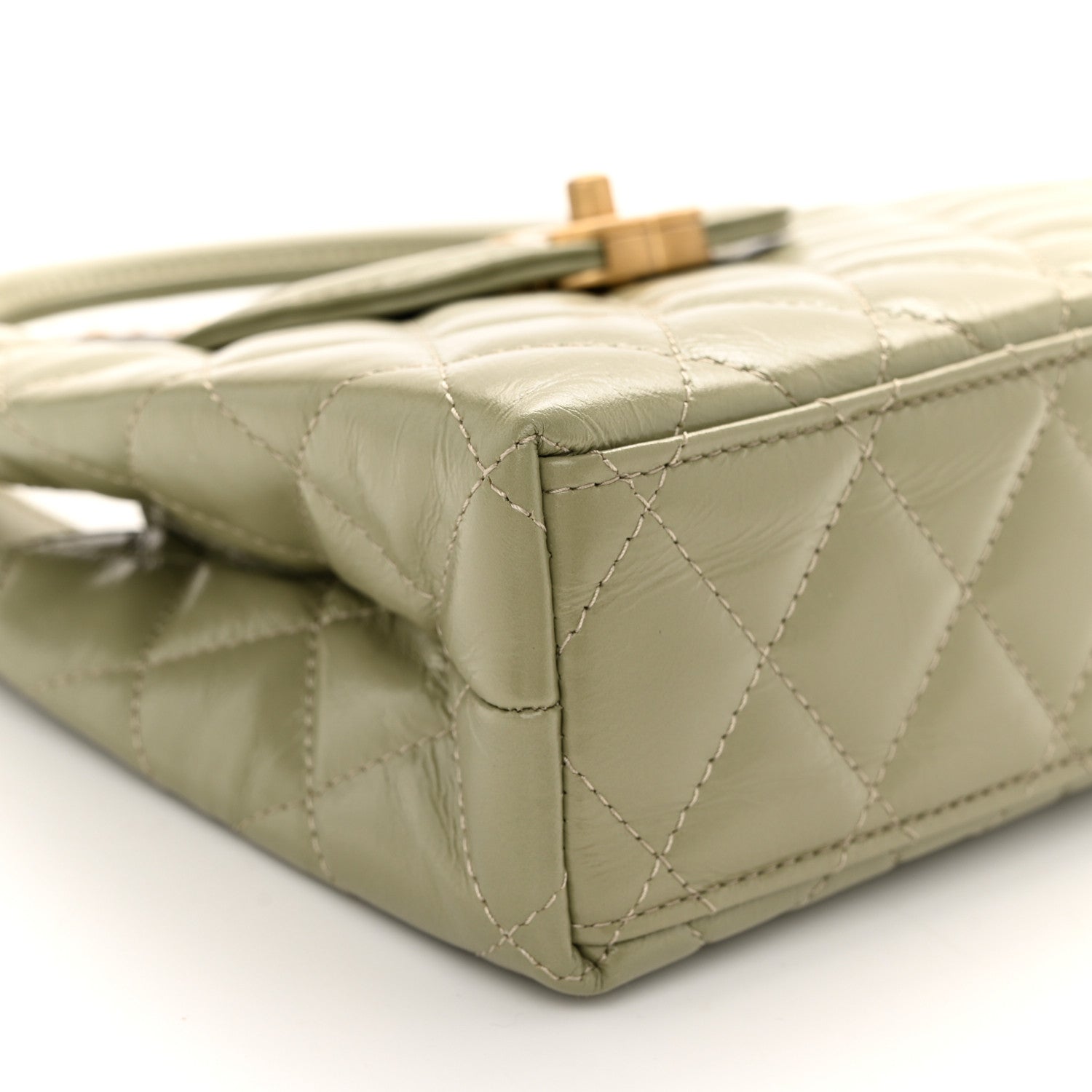 Chanel Shiny Aged Calfskin Quilted Nano Kelly Shopper Khaki 9 of 11