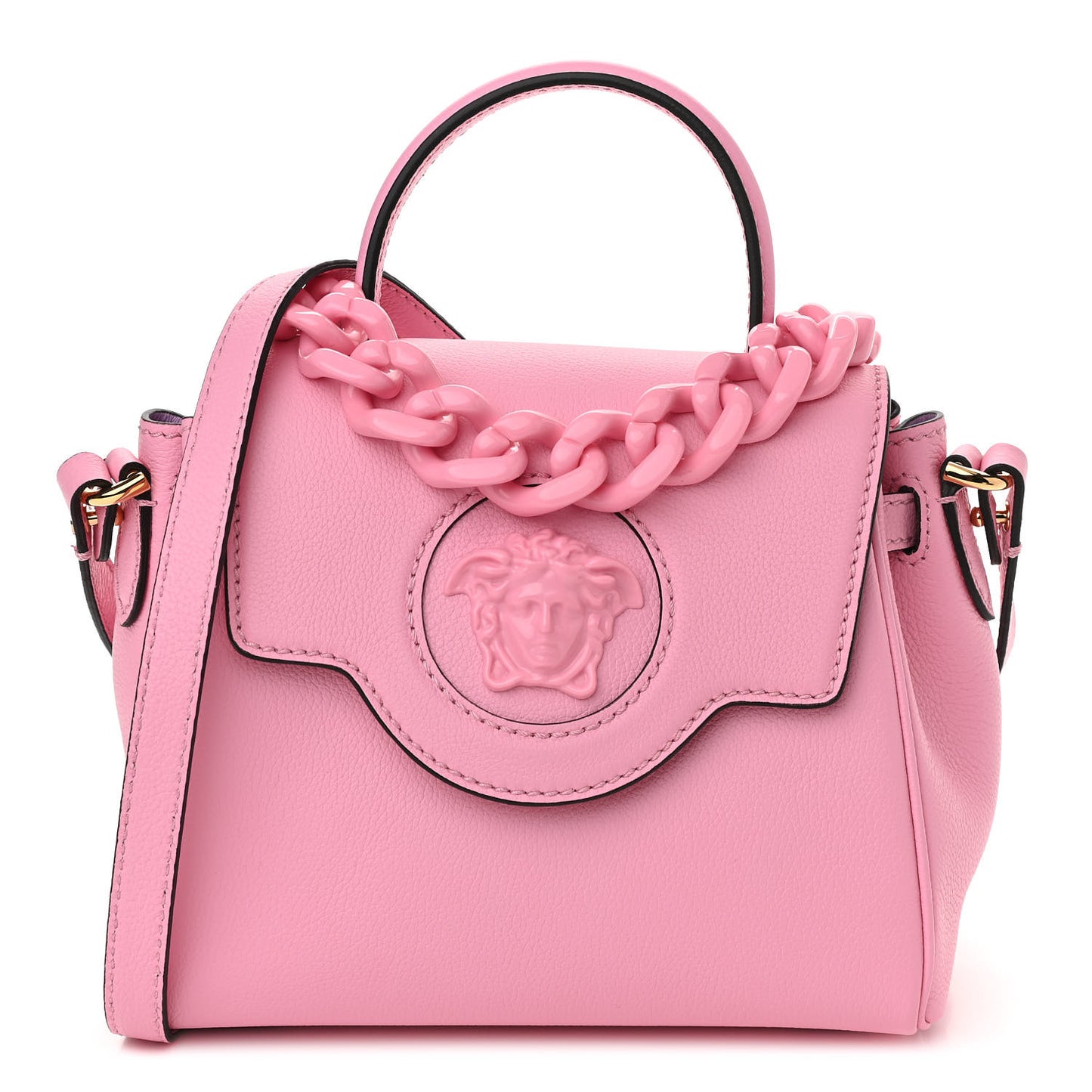 Grained Calfskin Medusa Small Top Handle Handbag Pink