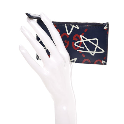Gucci Calfskin GucciGhost Coin Case Card Holder Blue Agata Hibiscus Red 2 of 9