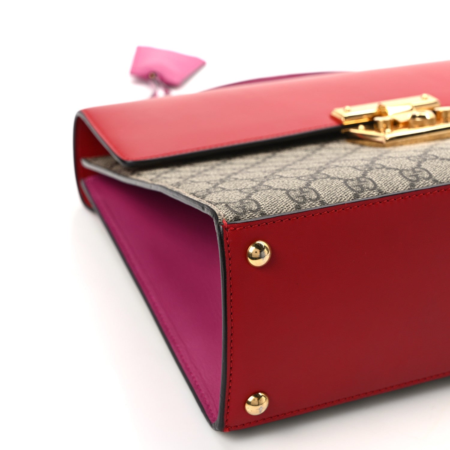 Gucci GG Supreme Monogram Calfskin Medium Padlock Top Handle Bag Beige Hibiscus Red New Rosette 11 of 15