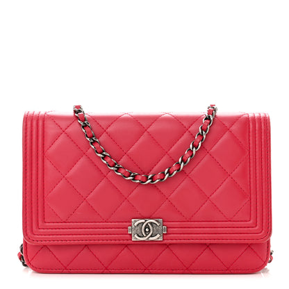 Chanel Lambskin Quilted Boy Wallet On Chain WOC Red 1 of 12