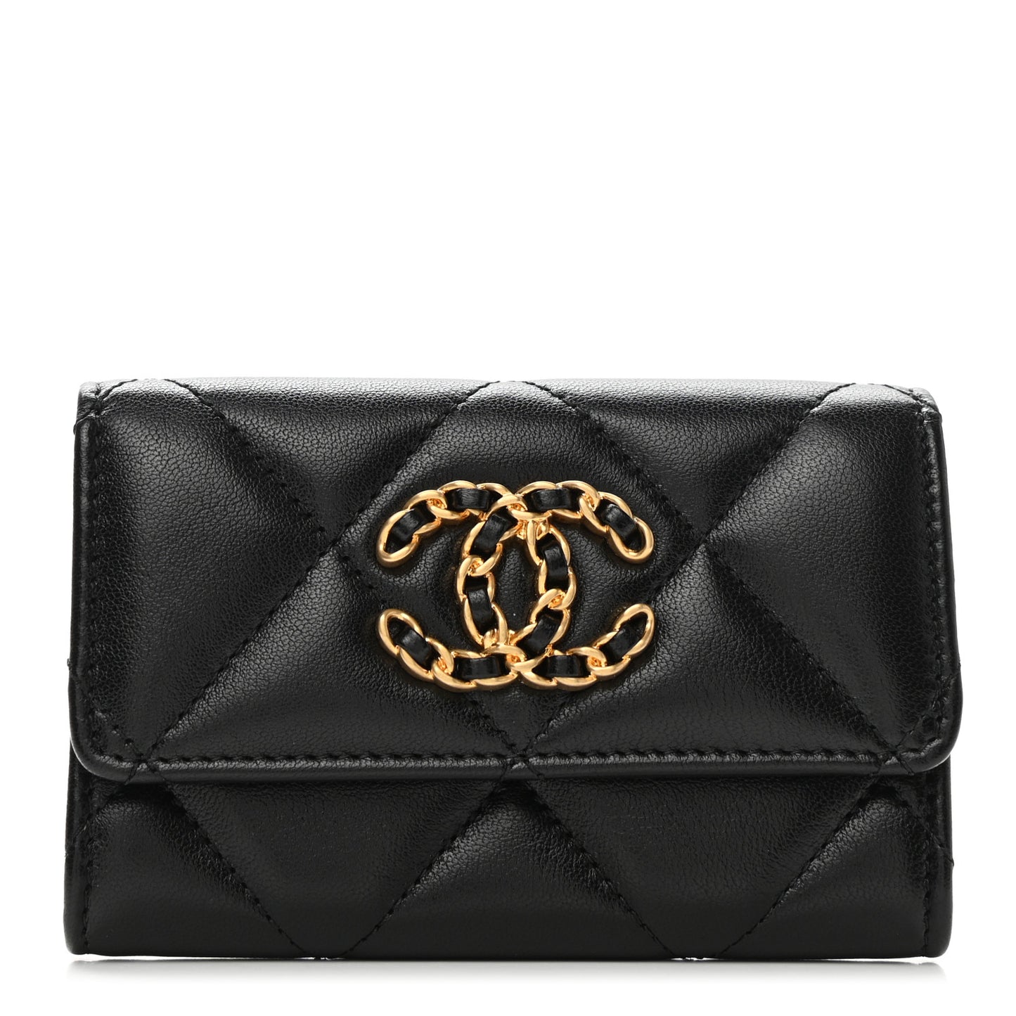 Lambskin Quilted Chanel 19 Flap Card Holder Black
