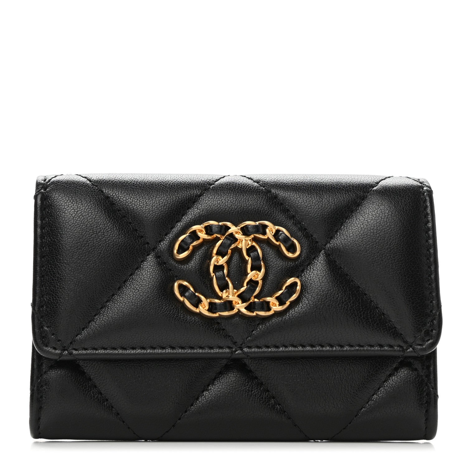 Chanel Lambskin Quilted Chanel 19 Flap Card Holder Black 1 of 9