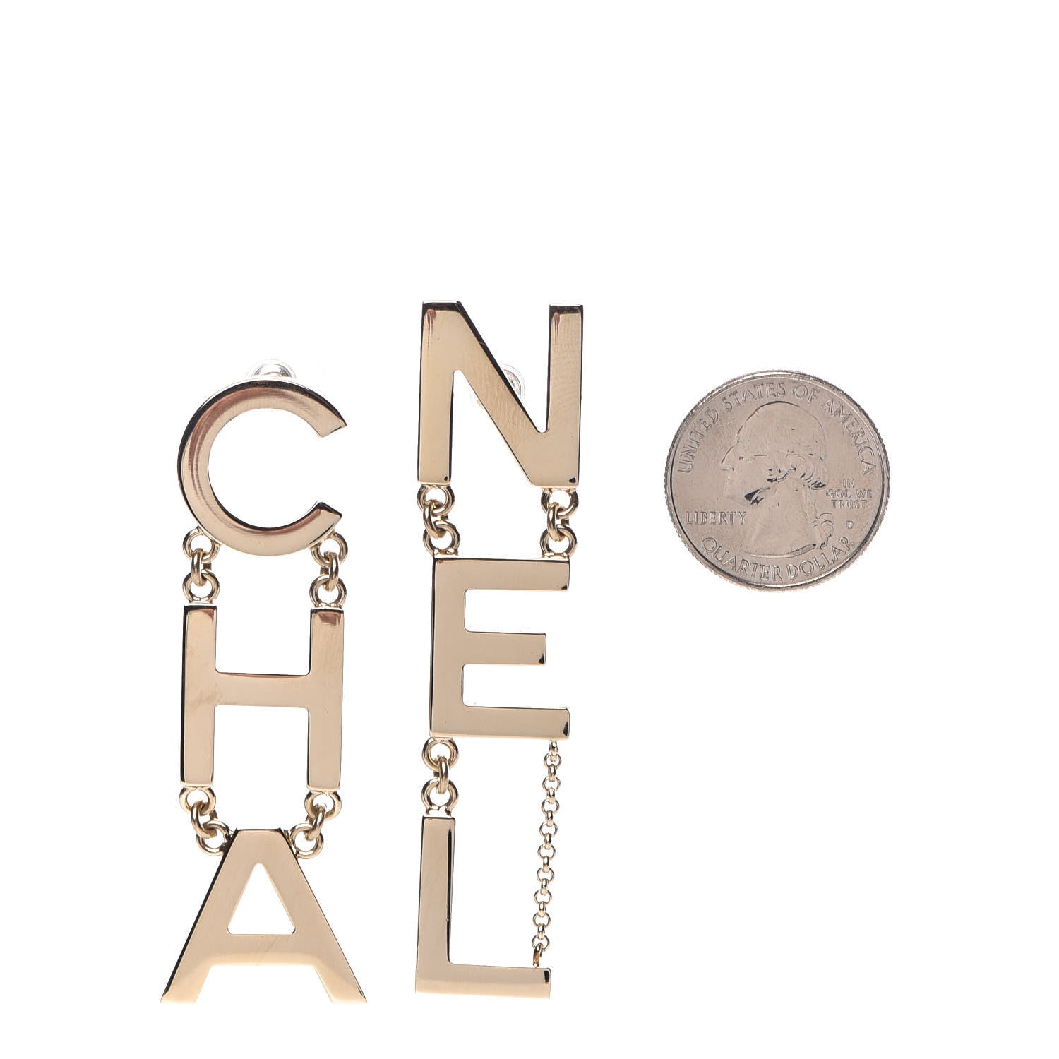 Chanel Metal Cha-Nel Logo Drop Earrings Gold 2 of 5