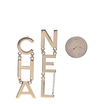 Chanel Metal Cha-Nel Logo Drop Earrings Gold 2 of 5