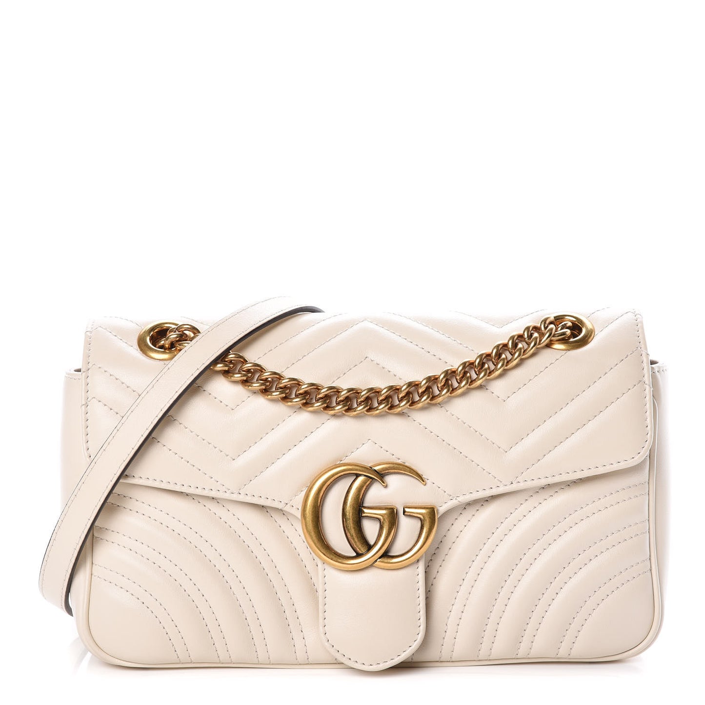 Calfskin Matelasse Small GG Marmont Shoulder Bag White