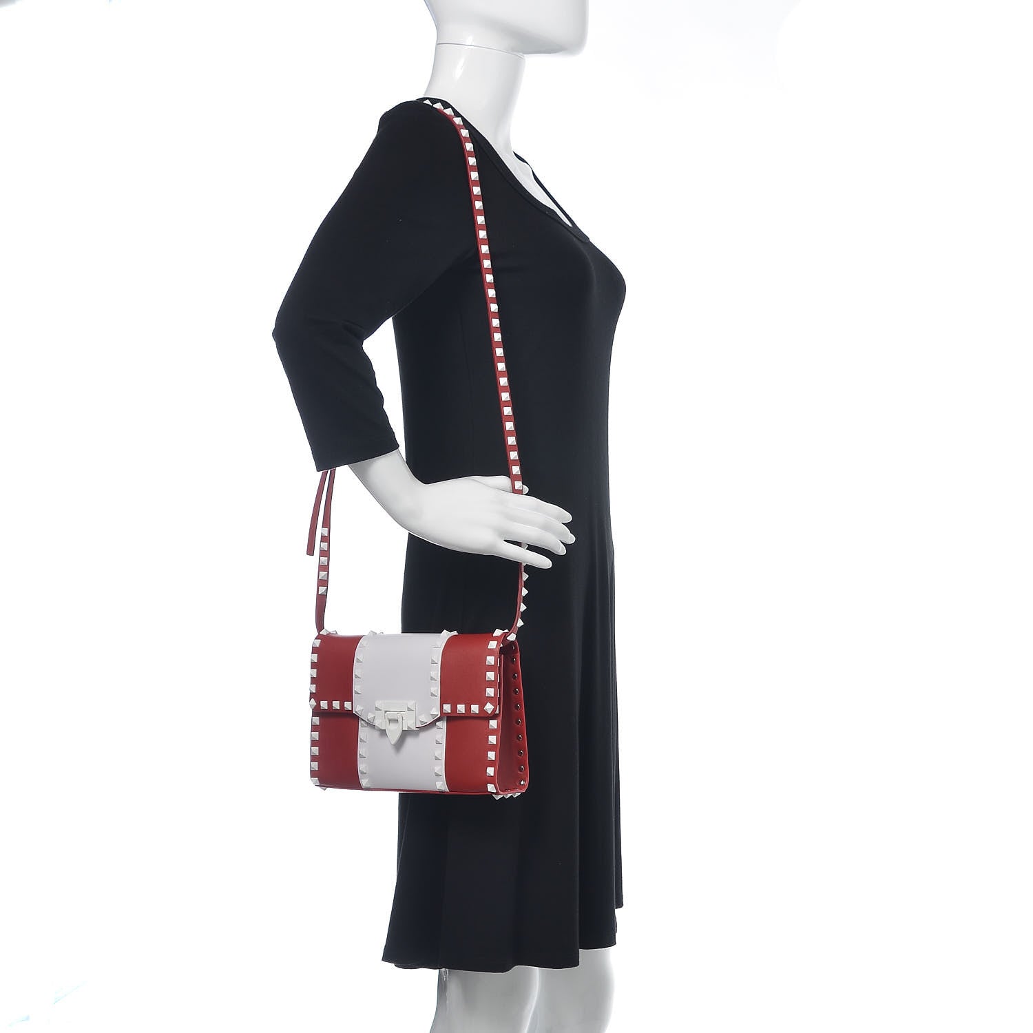 Valentino Garavani Vitello Colorblock Medium Free Rockstud Flip Lock Crossbody Bag Rosso Valentino Optic White 2 of 9