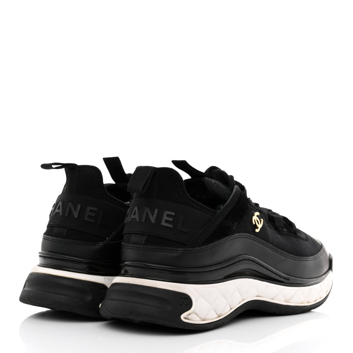 Velvet Calfskin Mixed Fibers CC Sneakers 40 Black