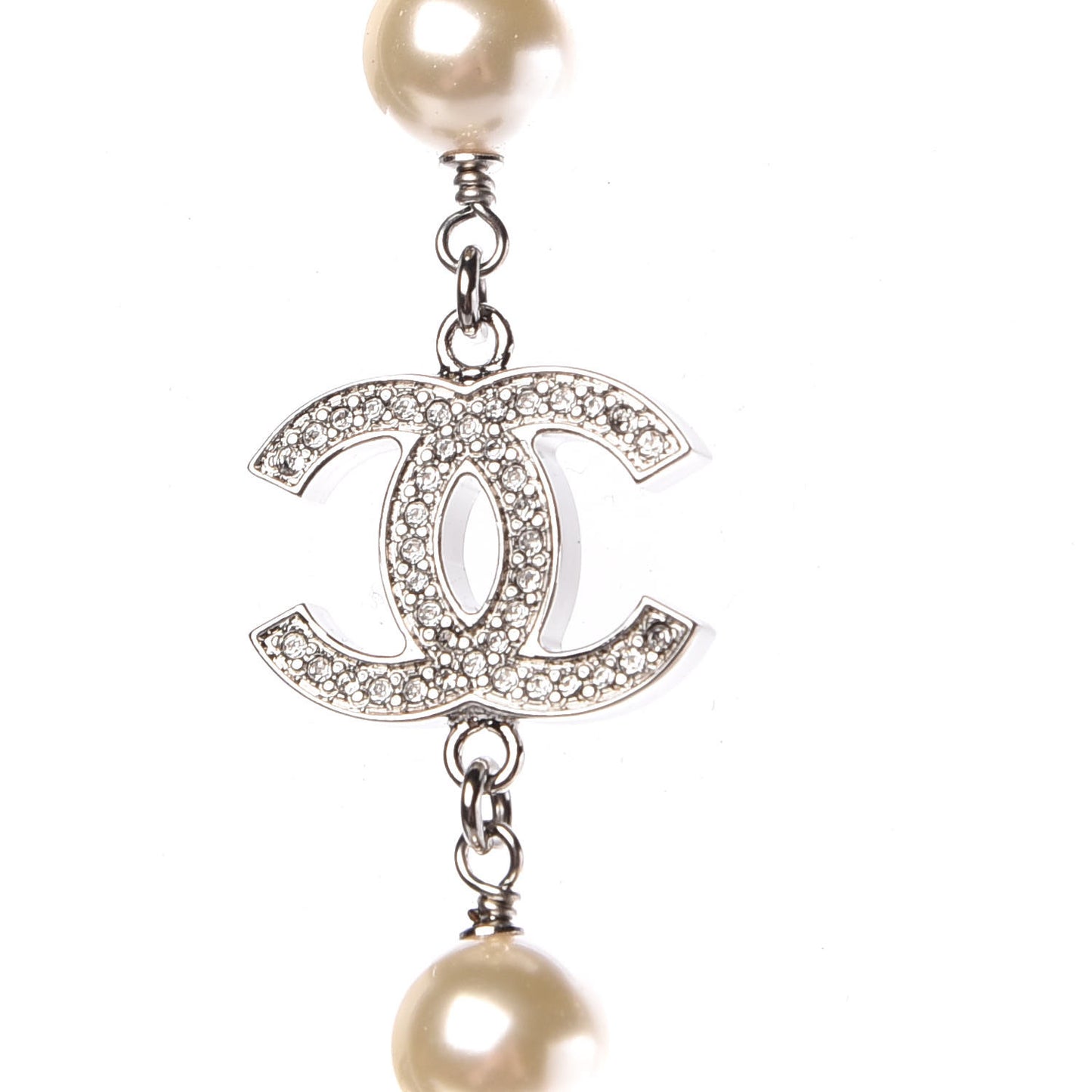 Crystal Pearl CC Long Necklace Silver